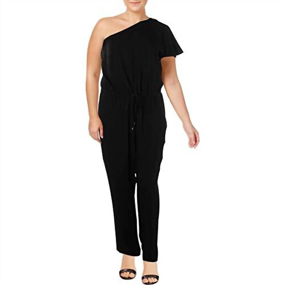NEW RALPH LAUREN twill one shoulder jumpsuit in black